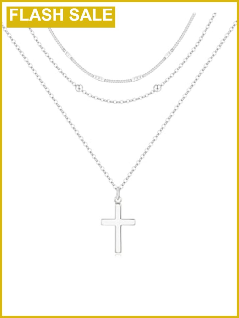 3Pc Sterling Silver Plated Cross Necklace Set Dainty Layered Stackable Women